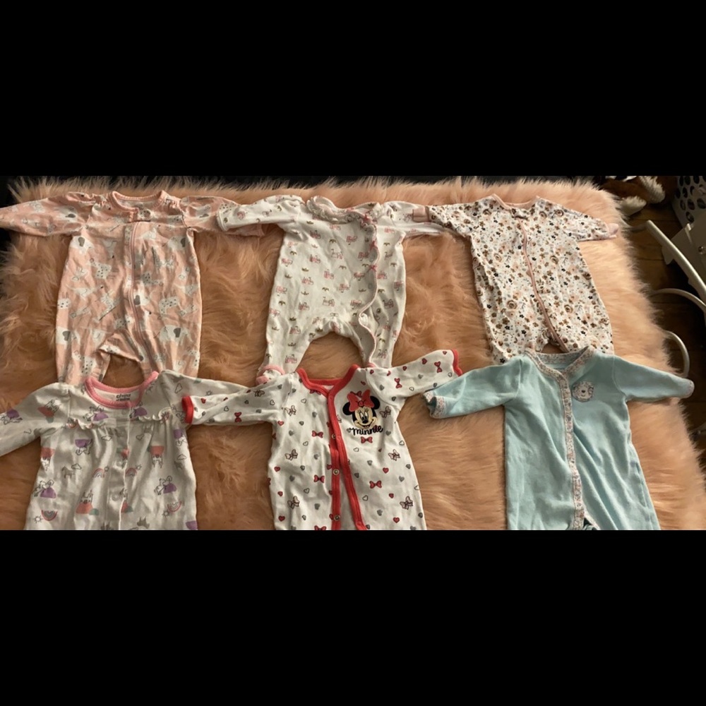 Bundle of 6 baby girl pj onesies.
